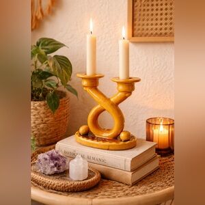 Vintage BIOT France Double Candle Holder MCM drip glaze Decor